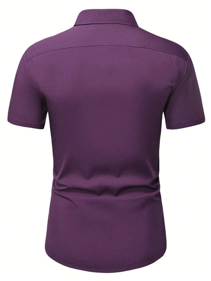 Men's Purple Slim Fit Short Sleeve Casual Shirt