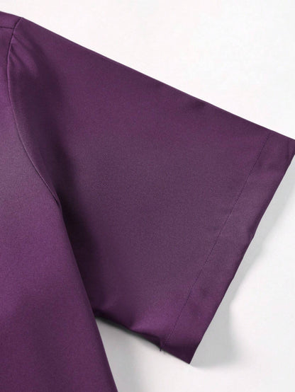 Men's Purple Slim Fit Short Sleeve Casual Shirt