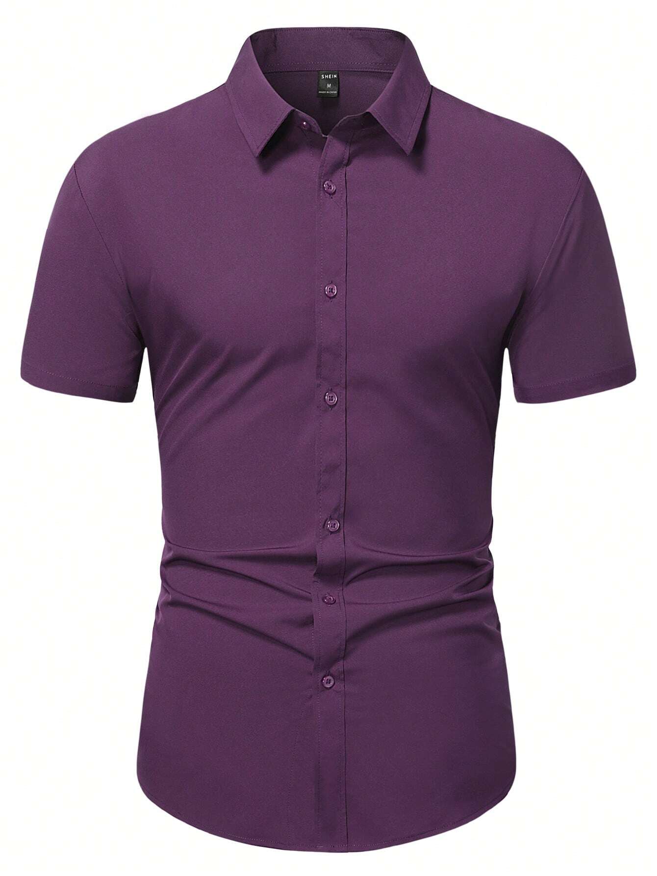 Men's Purple Slim Fit Short Sleeve Casual Shirt