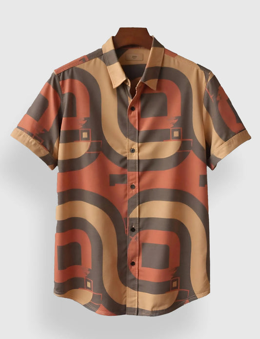 Men's Retro Geometric Wave – Printed Half Sleeve Shirt