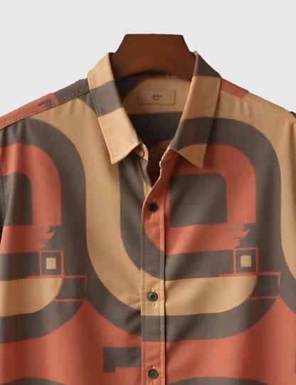Men's Retro Geometric Wave – Printed Half Sleeve Shirt