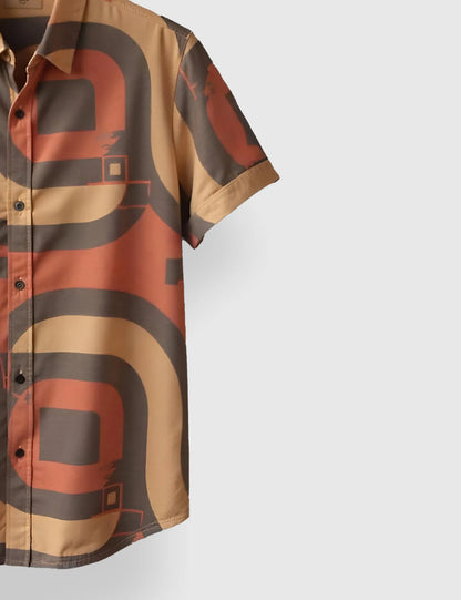 Men's Retro Geometric Wave – Printed Half Sleeve Shirt