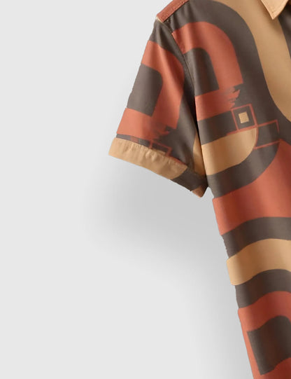 Men's Retro Geometric Wave – Printed Half Sleeve Shirt
