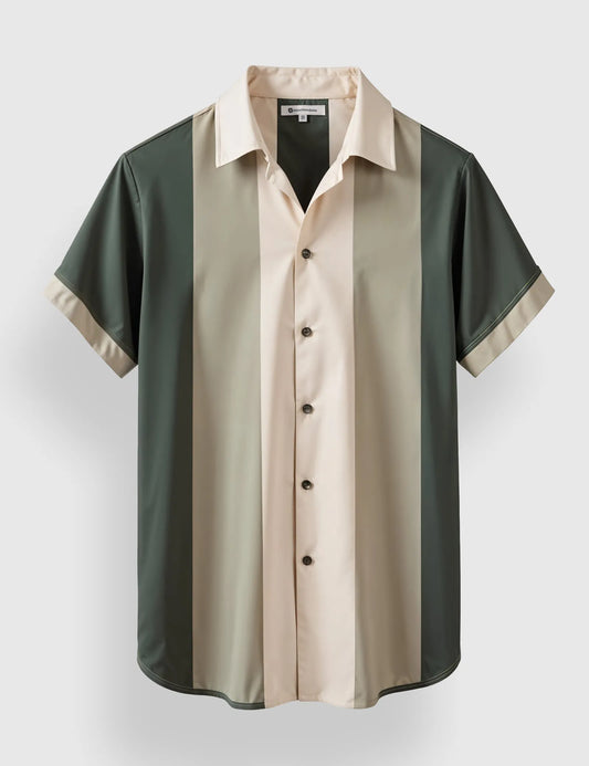 Men's Tri-Color Block Casual – Printed Half Sleeve Shirt