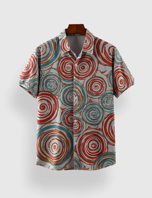 Men's Tribal Abstract Spiral - Printed Half Sleeve Shirt