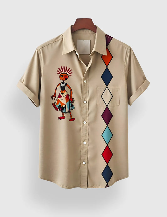 Men's Tribal Dancer Graphic – Printed Half Sleeve Shirt