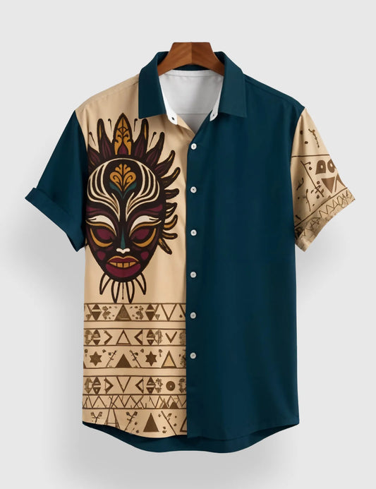 Men's Tribal Mask Graphic – Printed Half Sleeve Shirt