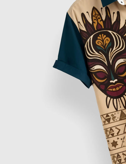 Men's Tribal Mask Graphic – Printed Half Sleeve Shirt