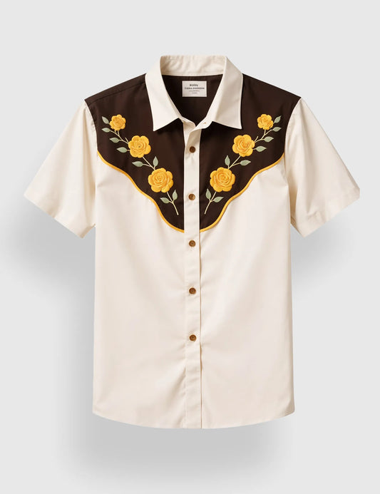 Men's Western Floral Embroidered – Printed Half Sleeve Shirt