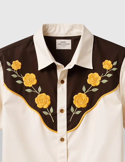 Men's Western Floral Embroidered – Printed Half Sleeve Shirt