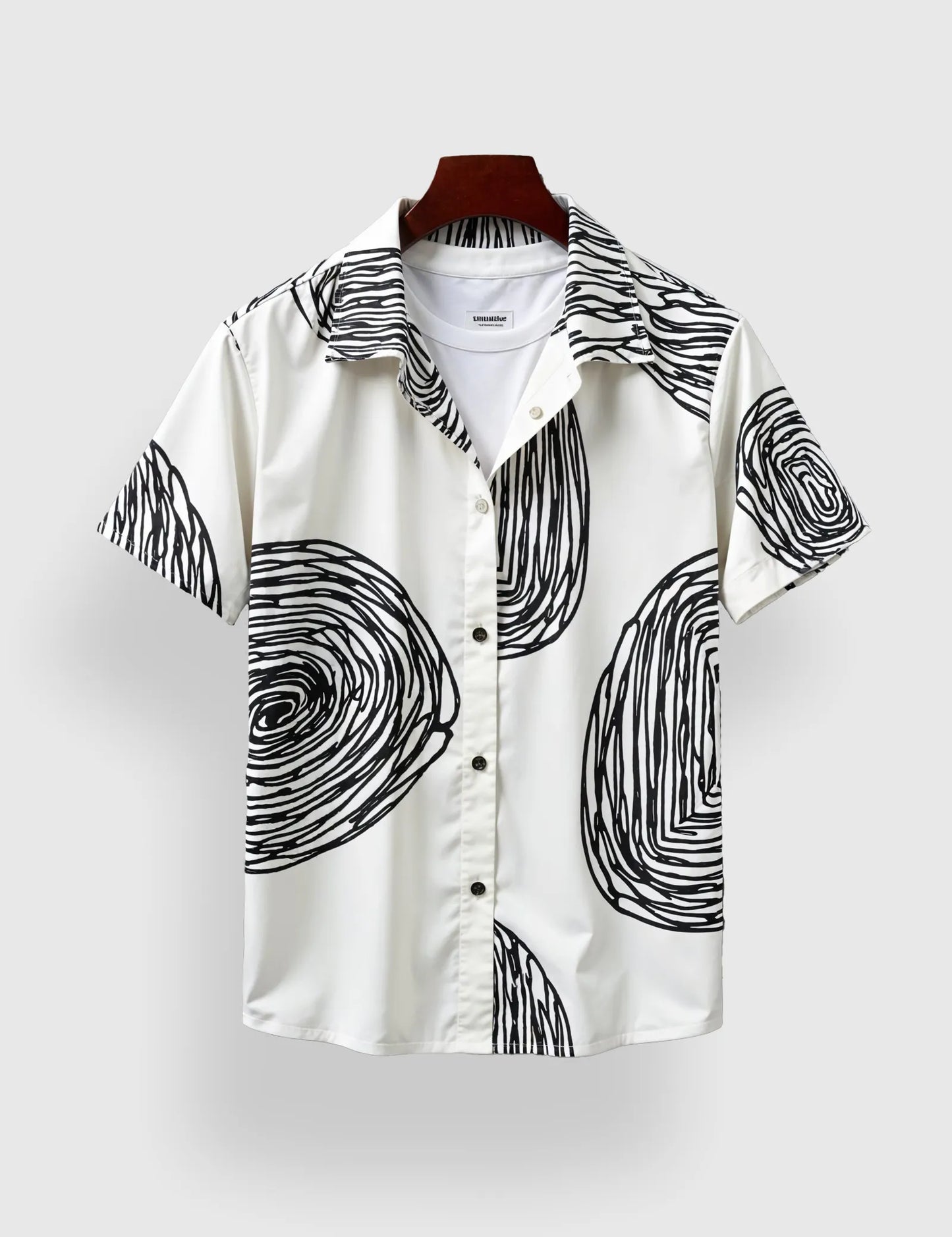 Men's White Abstract Spiral - Printed Half Sleeve Shirt