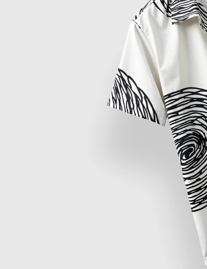 Men's White Abstract Spiral - Printed Half Sleeve Shirt
