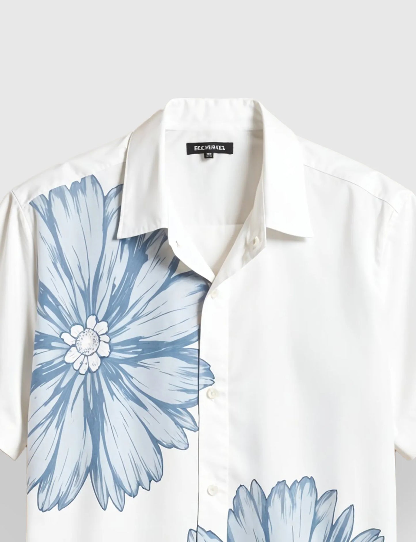 Men's White & Blue Casual Flower - Printed Half Sleeve Shirt