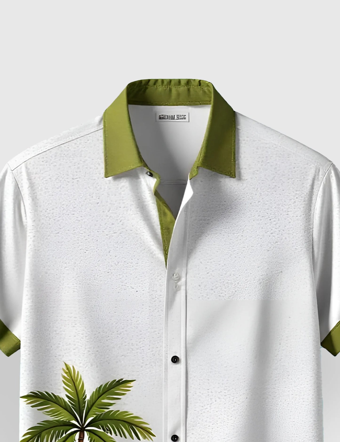 Men's White & Green Palm Tree- Printed Half Sleeve Shirt