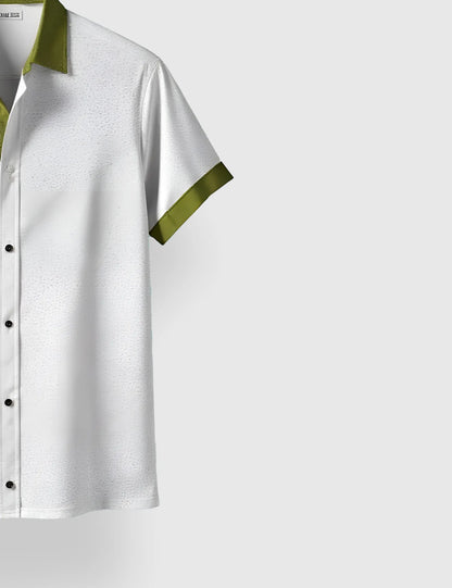 Men's White & Green Palm Tree- Printed Half Sleeve Shirt