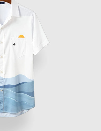 Men's White Ocean Wave Coastal Vibes - Printed Half Sleeve Shirt