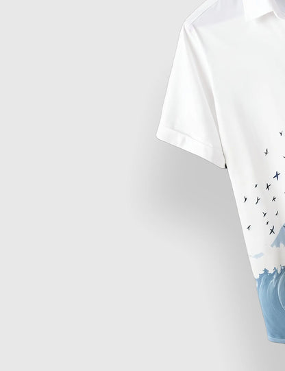 Men's White Ocean Wave Coastal Vibes - Printed Half Sleeve Shirt