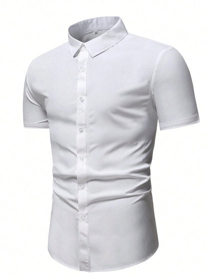 Men's White Slim Fit Short Sleeve Casual Shirt