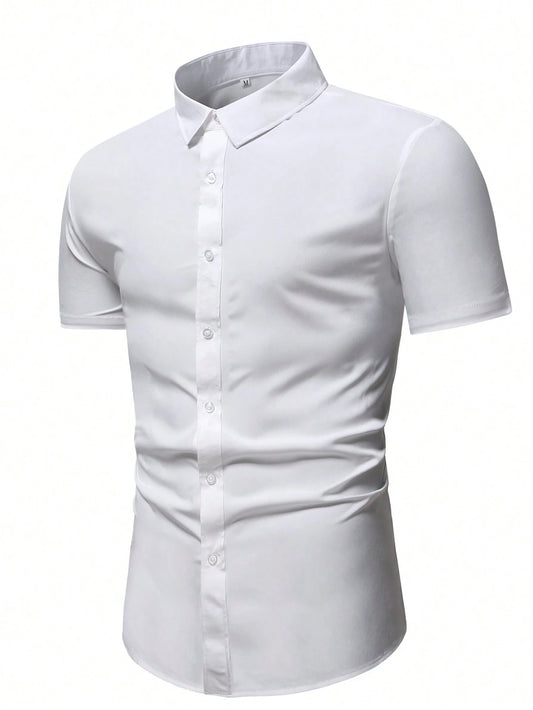 Men's White Slim Fit Short Sleeve Casual Shirt