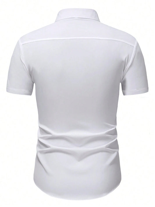 Men's White Slim Fit Short Sleeve Casual Shirt - XPST