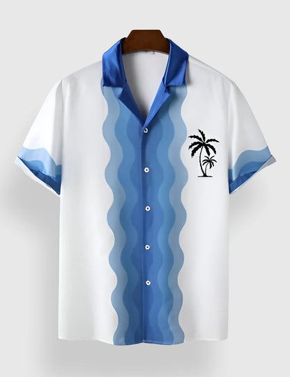 Men's White Waves & Palms – Printed Half Sleeve Shirt