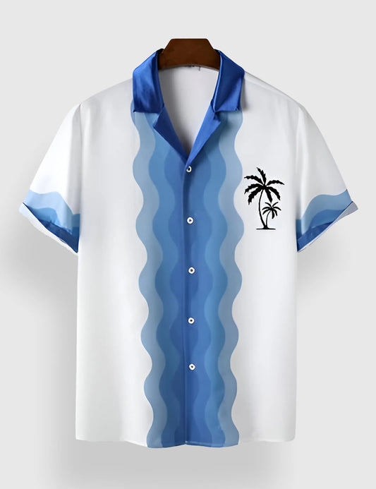 Men's White Waves & Palms – Printed Half Sleeve Shirt