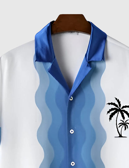 Men's White Waves & Palms – Printed Half Sleeve Shirt