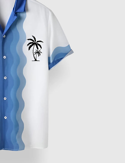 Men's White Waves & Palms – Printed Half Sleeve Shirt