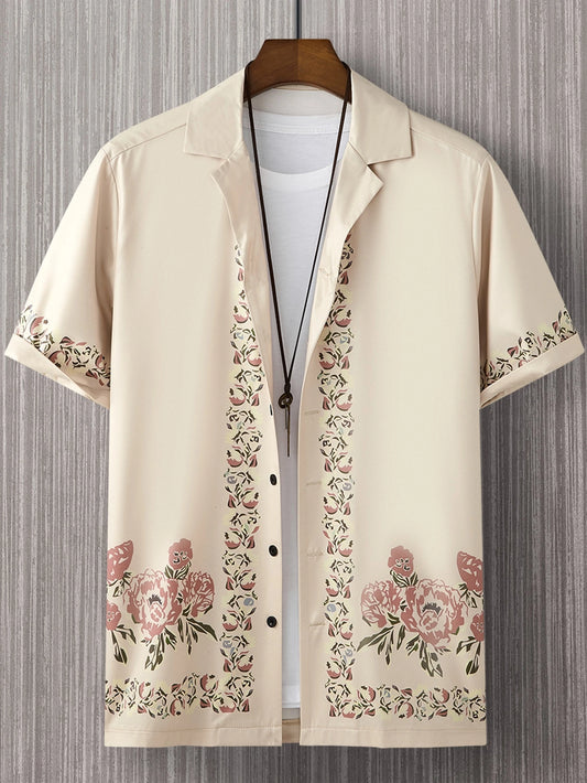 Men's Off-White Flower Printed Shirt – Relaxed Fit Summer Casualwear