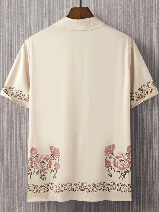 Men's Off-White Flower Printed Shirt – Relaxed Fit Summer Casualwear