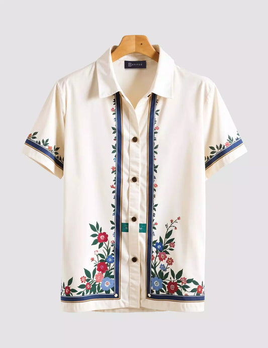 Flower Border Printed Designer Men's Half Sleeves Printed Shirt Exclusive Super Sale - XPST