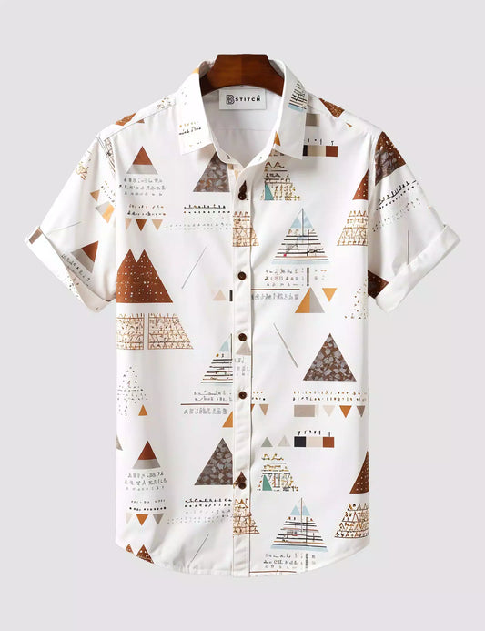 White Pyramid Printed Designer Men's Half Sleeves Printed Shirt Exclusive Super Sale - XPST