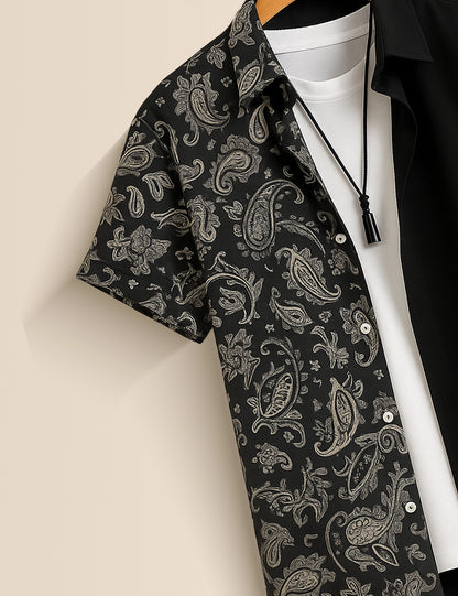 Men's Paisley and Solid Split – Printed Half Sleeve Shirt - XPST
