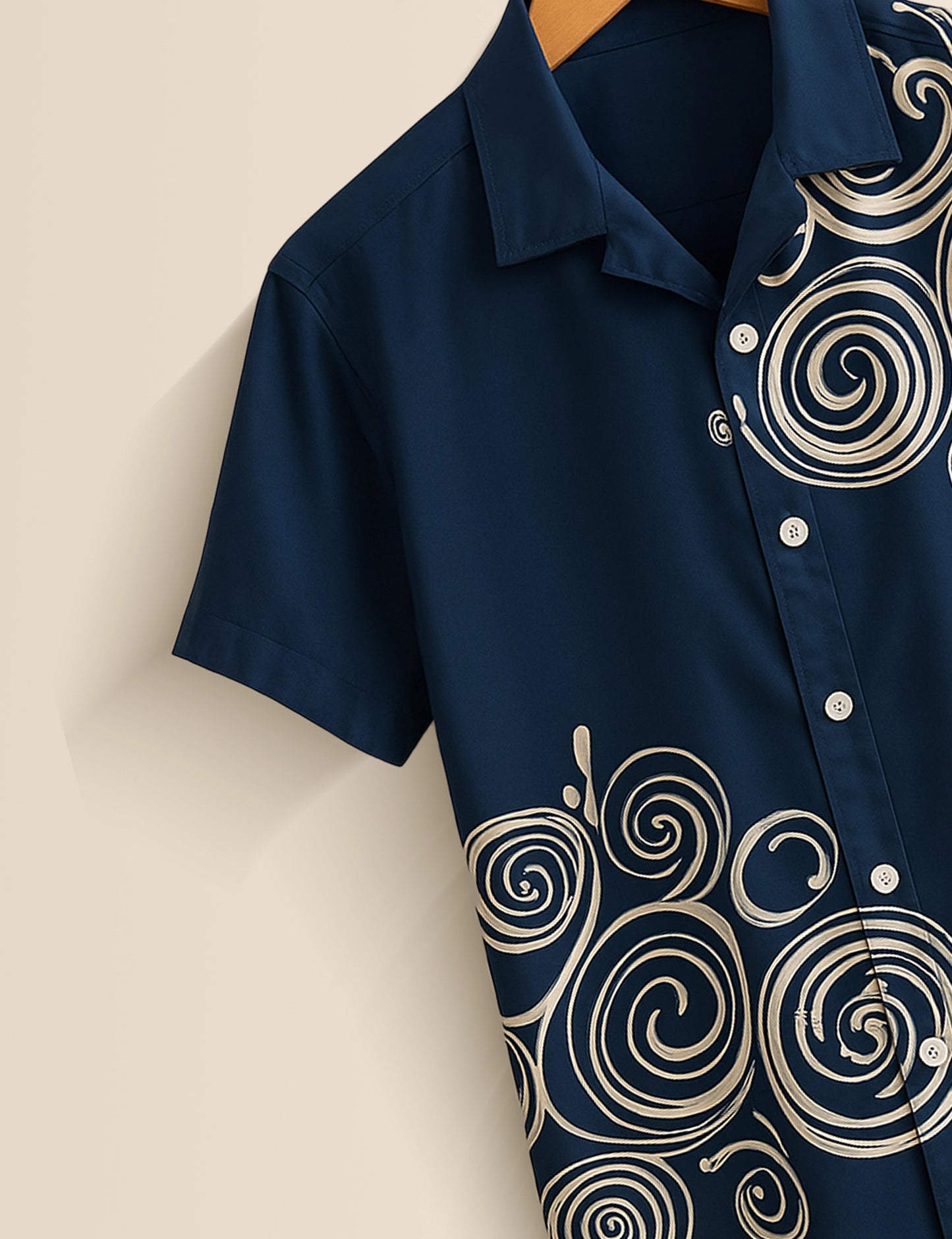 Men's Navy Blue Swirl Pattern - Printed Half Sleeve Shirt - XPST