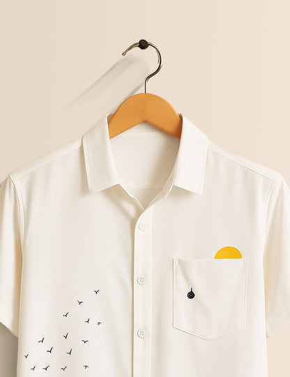 Men's White Ocean Wave Coastal Vibes - Printed Half Sleeve Shirt - XPST