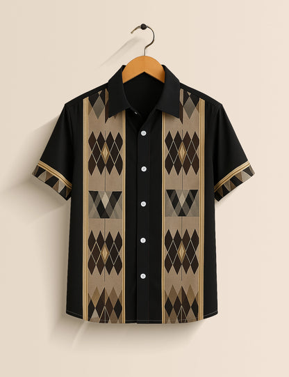 Men's Black Heritage Lines – Printed Half Sleeve Shirt - XPST
