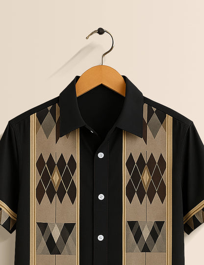 Men's Black Heritage Lines – Printed Half Sleeve Shirt - XPST