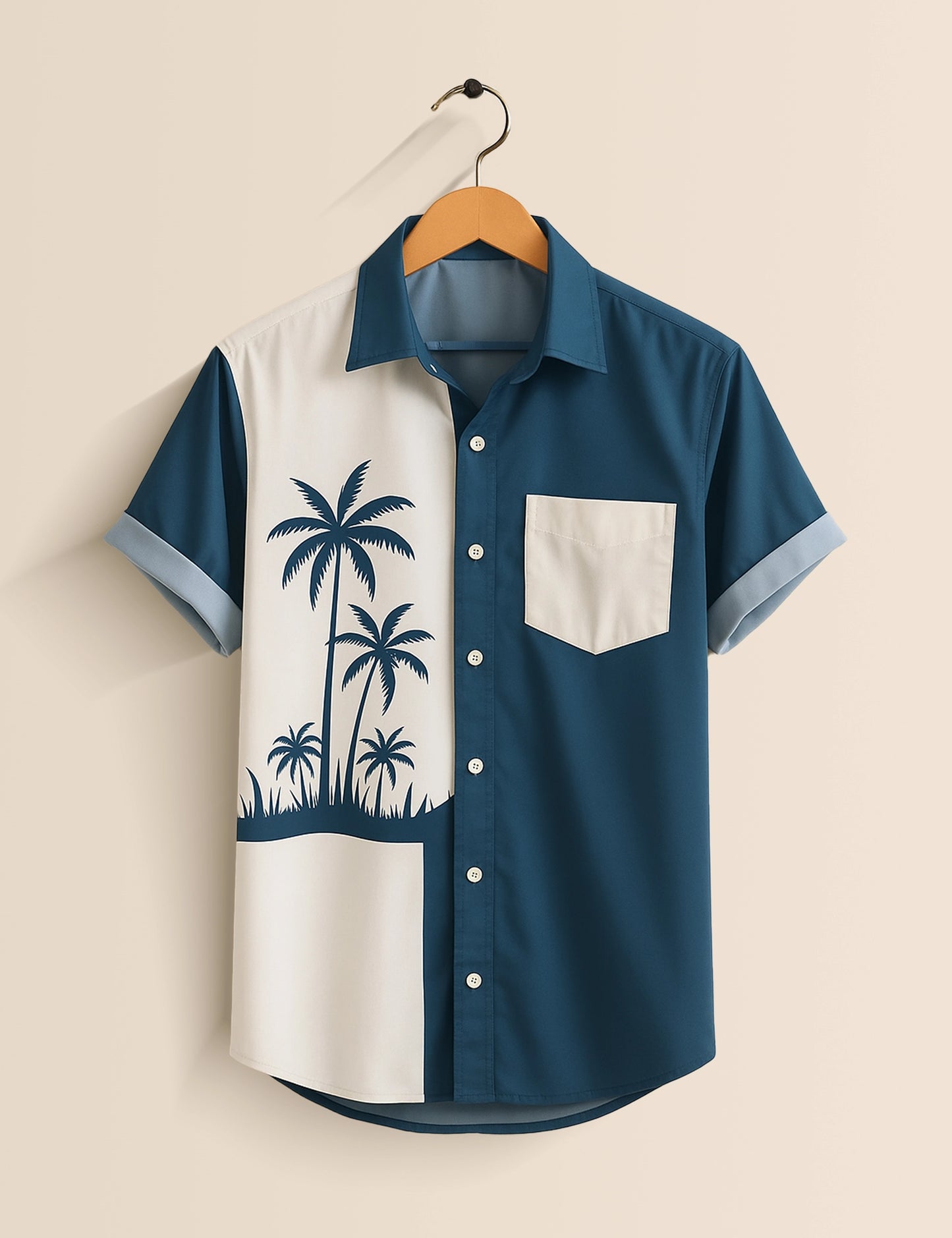 Men's Light Blue Palm Tree – Printed Half Sleeve Shirt - XPST
