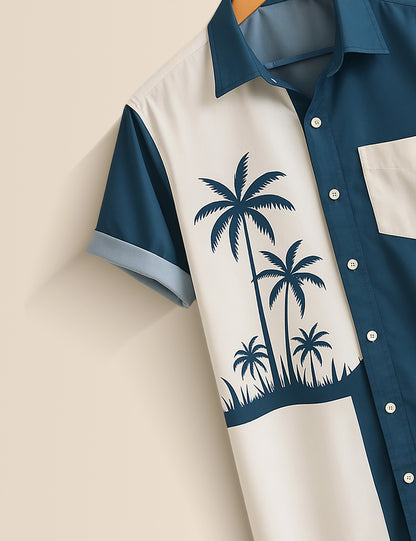 Men's Light Blue Palm Tree – Printed Half Sleeve Shirt - XPST