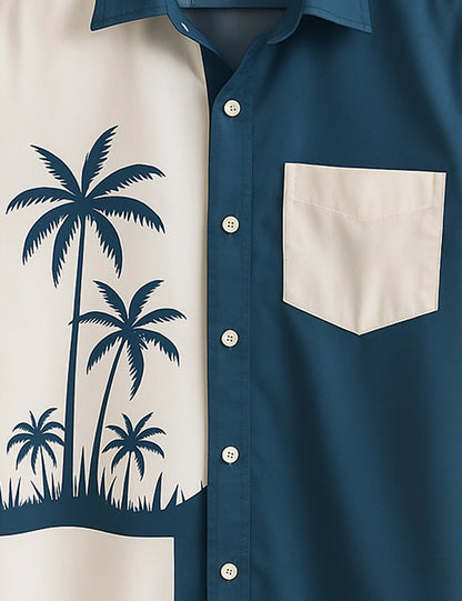 Men's Light Blue Palm Tree – Printed Half Sleeve Shirt - XPST