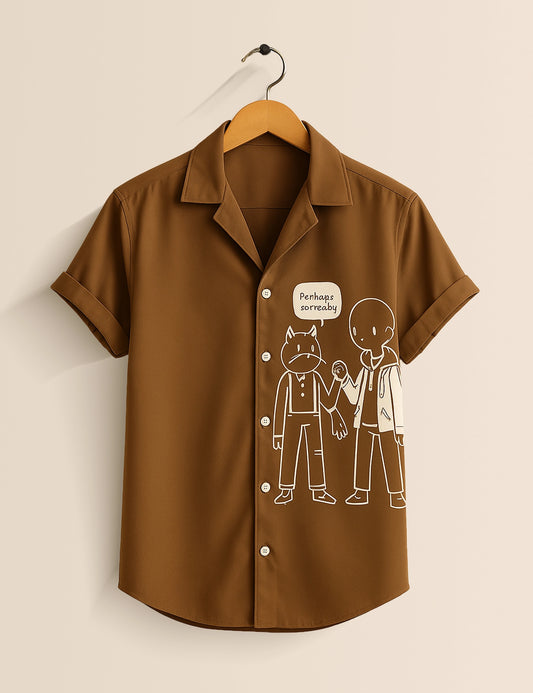 Men's Brown Cartoon Graphic - Printed Half Sleeve Shirt - XPST