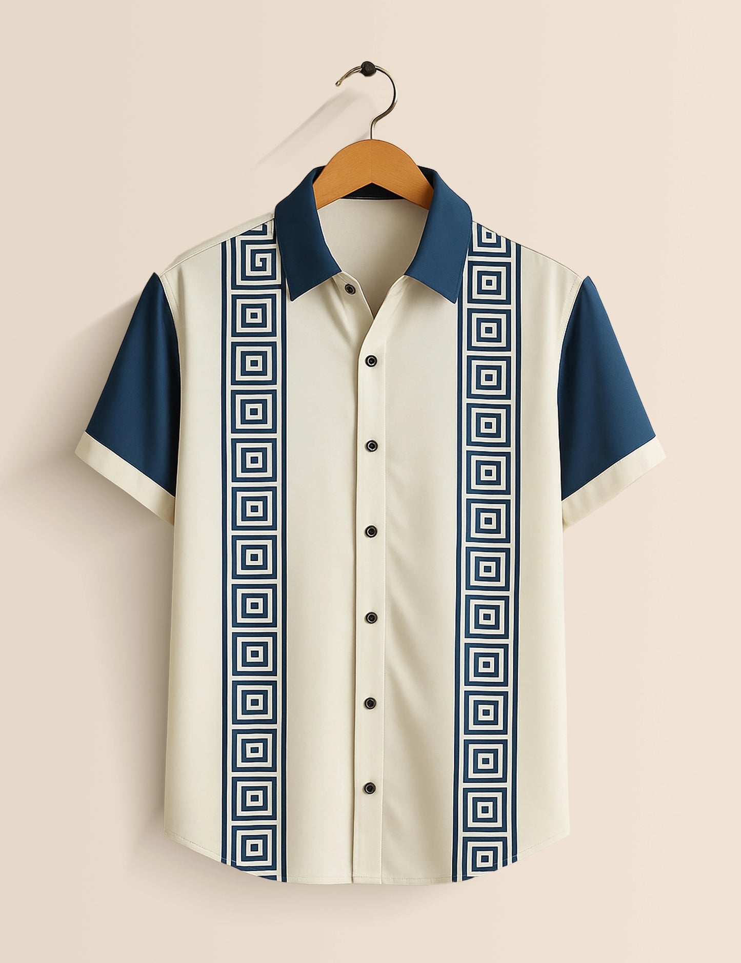 Men's Navy Geometric Stripe – Printed Half Sleeve Shirt - XPST