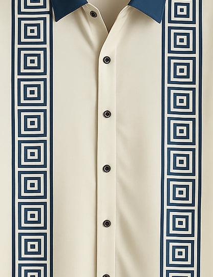 Men's Navy Geometric Stripe – Printed Half Sleeve Shirt - XPST