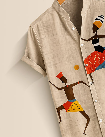 Men's Khaki Ethnic Dancer Graphic - Printed Half Sleeve Shirt - XPST