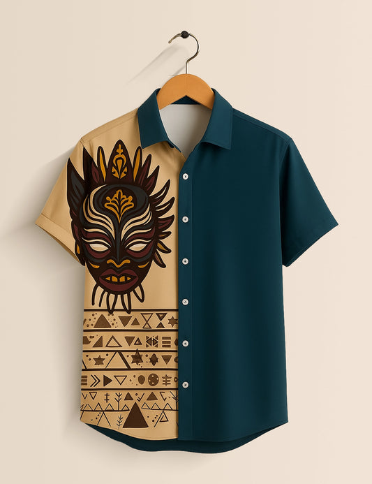 Men's Tribal Mask Graphic – Printed Half Sleeve Shirt