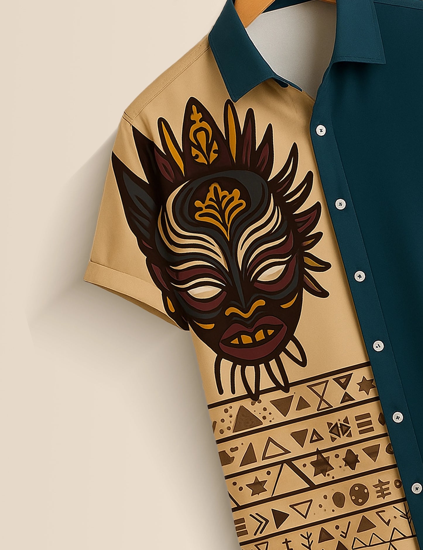 Men's Tribal Mask Graphic – Printed Half Sleeve Shirt - XPST