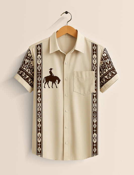 Men's Cowboy Silhouette Tribal – Printed Half Sleeve Shirt - XPST