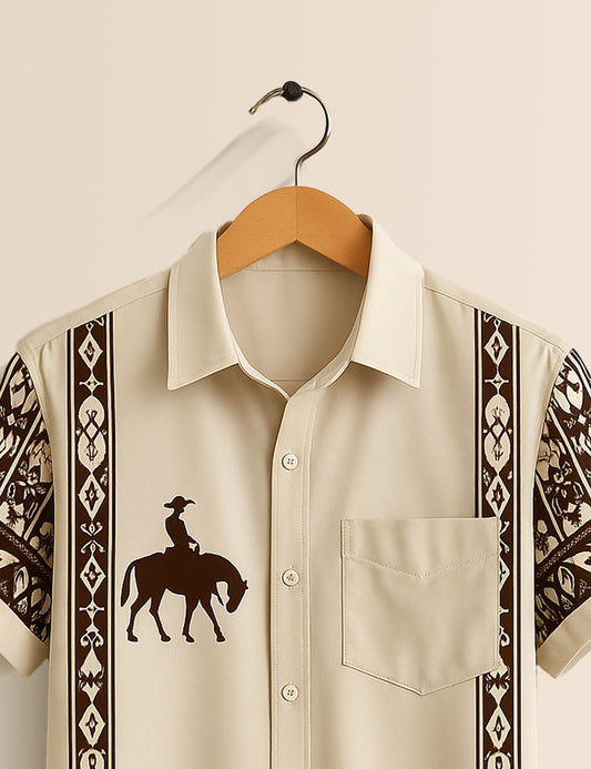 Men's Cowboy Silhouette Tribal – Printed Half Sleeve Shirt - XPST