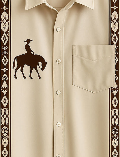 Men's Cowboy Silhouette Tribal – Printed Half Sleeve Shirt - XPST