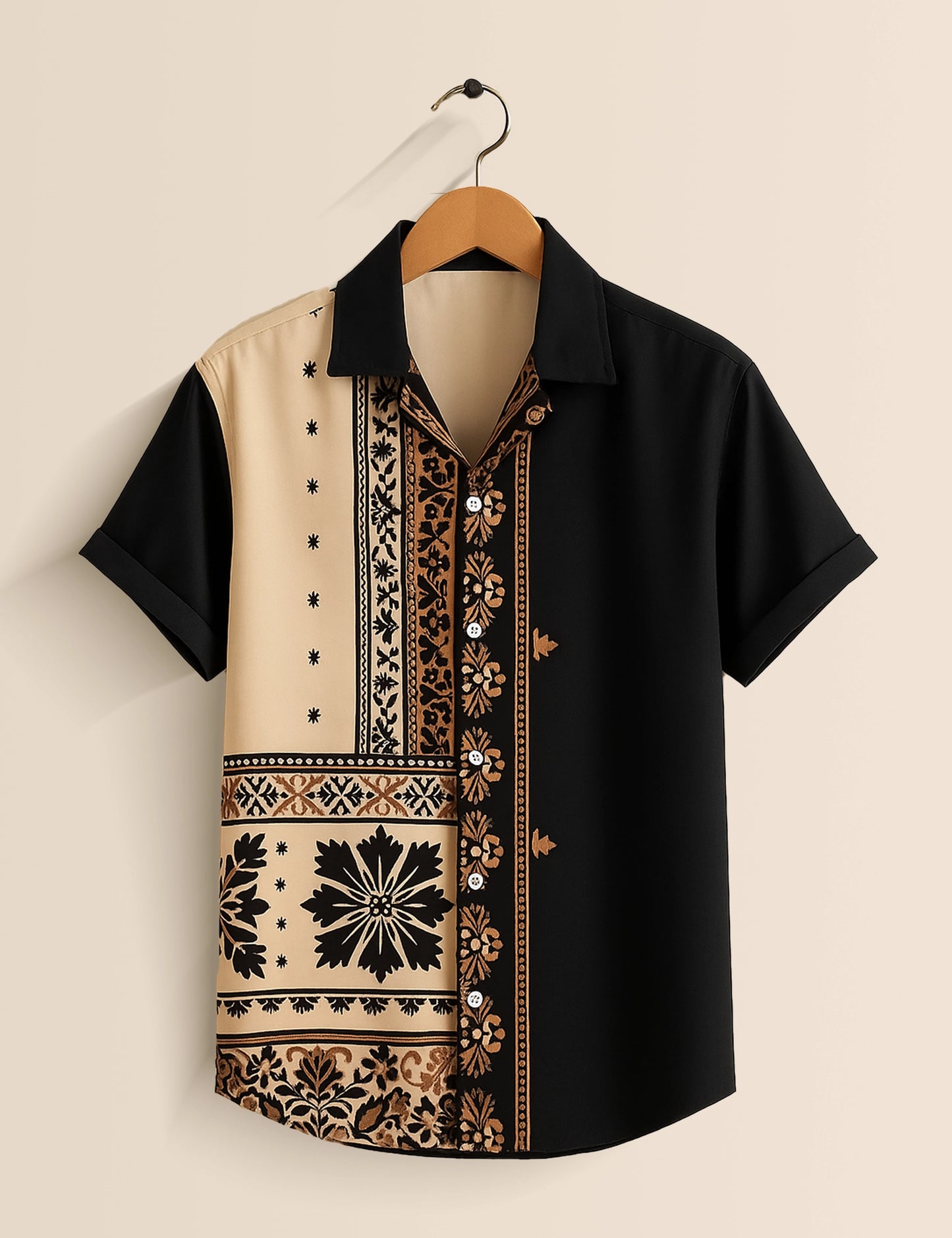 Men's Ornate Tribal Contrast – Printed Half Sleeve Shirt - XPST